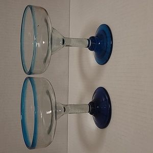 Pair of Vintage Hand Blown Mexican Margarita Glasses